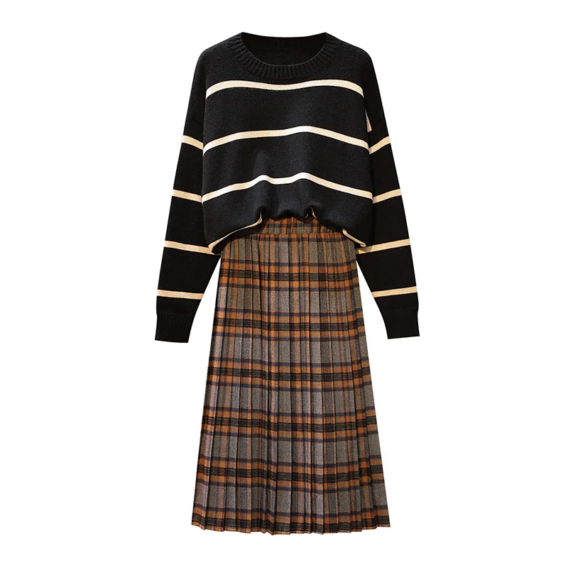 Зимний новый женский вязаный костюм в полоску роскошный брендовый дизайнерский