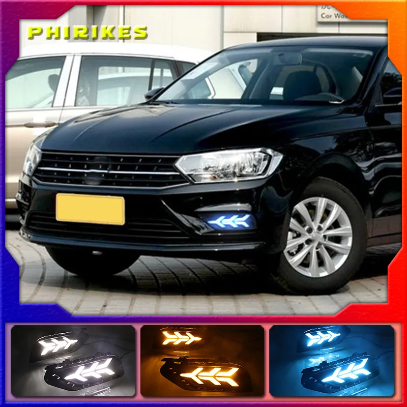 

Светодиодный Противотуманные Фары Светильник для Volkswagen Bora 2016-2018 монитор измеряет динамическое перемещение желтый сигнал поворота и синий ночной Светильник