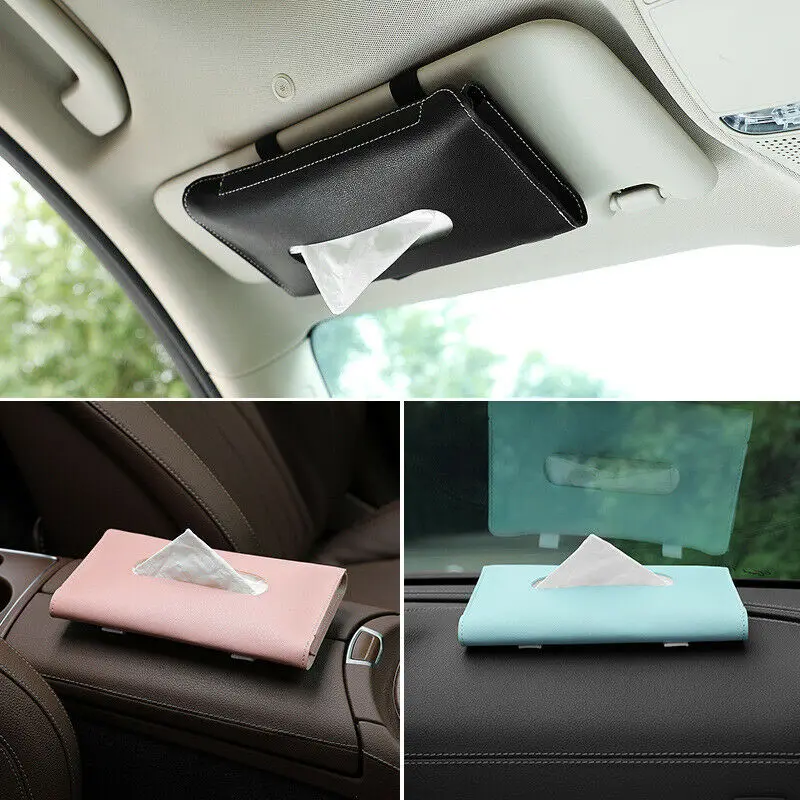 

Car Sun visor Shiny Rhinestones PU Tissue Box and Leather Car Visor Tissue Dispenser Box Paper Towel Holder Case Auto Decoration