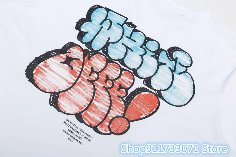 

OFF White 2021 Back letters graffiti print short sleeve Men Women T-shirt #2247
