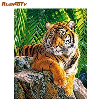 ruopoty coloring by numbers animal framed diy handpainted kits tiger on canvas painting by number for adults gift home decor