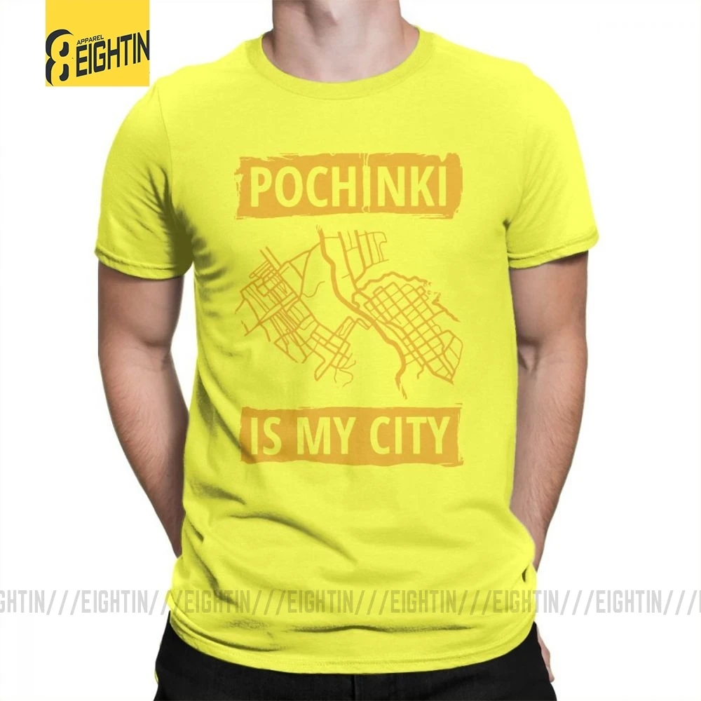 Цвет: желтый PUBG Pochinki Is My City футболка, винтажная забавная Мужская футболка с круглым вырезом, дышащая футболка с коротким рукавом, хлопок, футболки - Цвет: Цвет: желтый