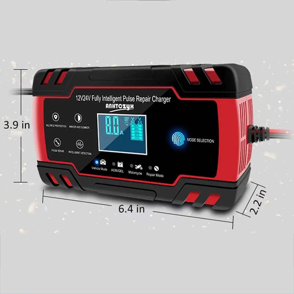 

12V 8Amp/24V 4Amp Automotive Smart Battery Charger/Maintainer LCD Display for Car Truck Motorcycle Lawn Mower Boat RV SUV ATV