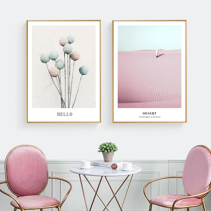

Landscape Flowers Beautiful Nordic Poster Sweet Undertint Pink And Bule Print Canvas Wall Art Pictures For Girl Bedroom Decor