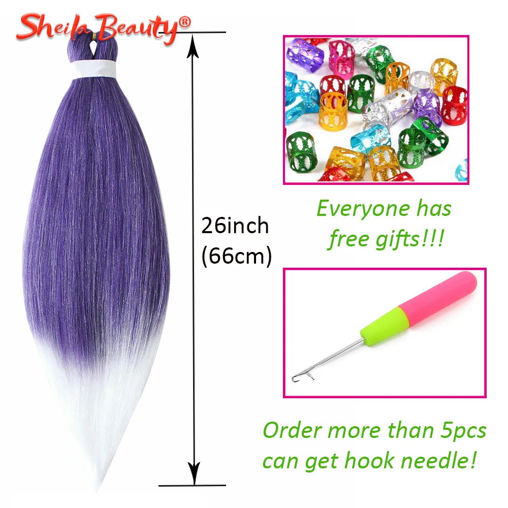 

26 Inch Synthetic Easy Braids Ombre Jumbo Braiding Hair Extensions Pre Stretched Box Yaki Straight Hair for Women Black Pink