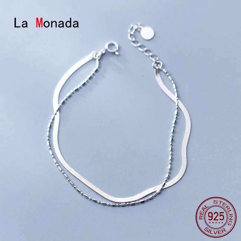 

La Monada Double Layer Chain Bracelets For Women Silver 925 Sterling Jewelry Fine 925 Sterling Silver Women's Bracelet Female