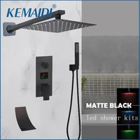 kemaidi matte black bathroom rainfall shower faucet shower head 3 ways led digital display mixer waterfall faucets shower set
