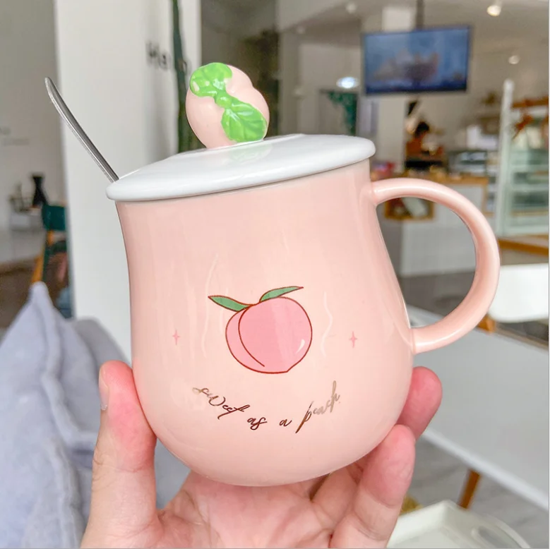 

Cute fruit peach cute ceramic cup pink girl heart small fresh mug coffee mug couple milk mug cute cup kawaii mug