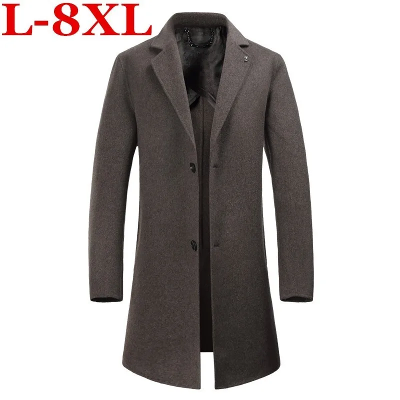 

luxurious plus size 8XL 7XL Autumn Winter New Men's Wool Coat Business Casual Long Thick Slim Overcoat Jacket Male Brand Clothes