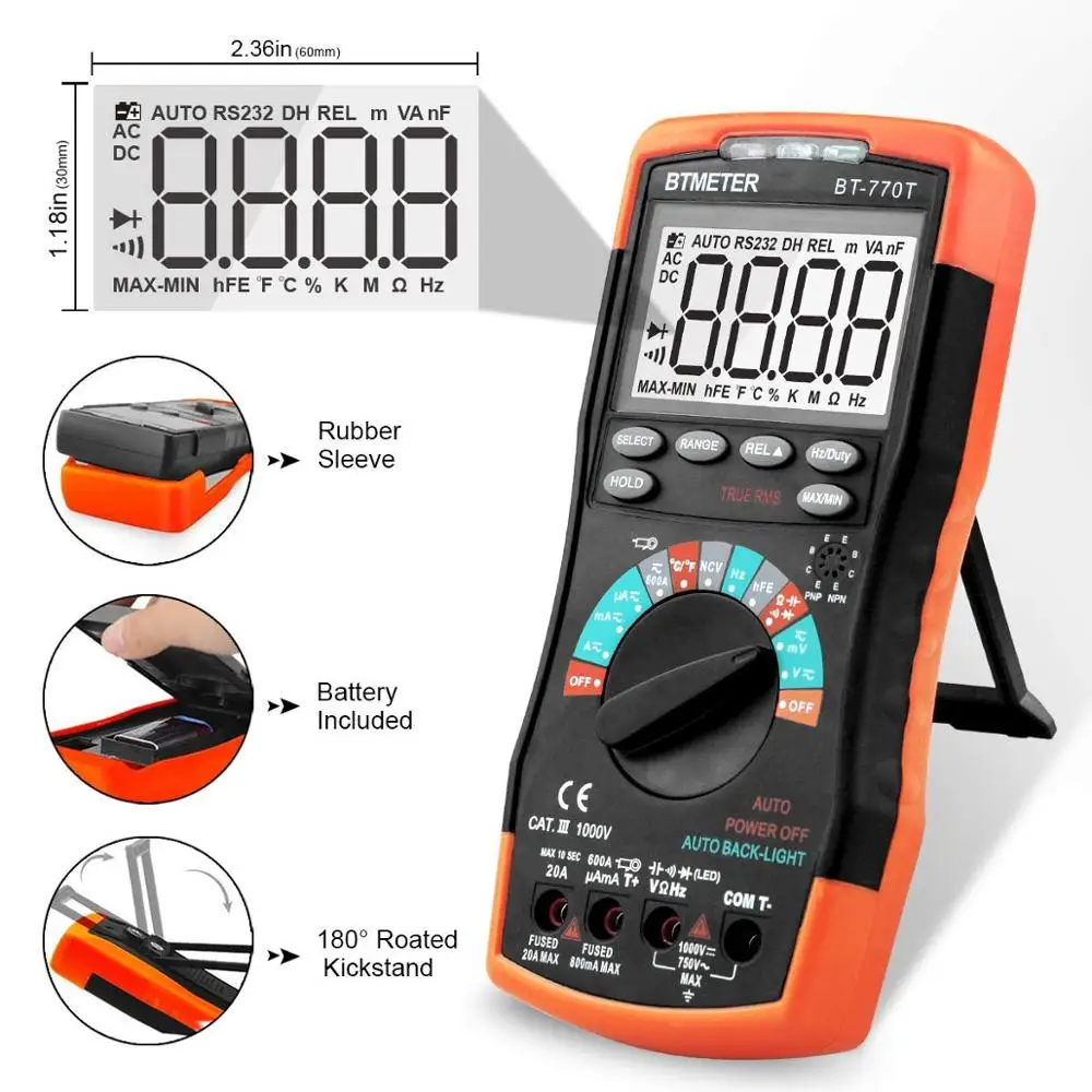 BTMETER BT 770T Цифровой мультиметр 6000 отсчетов истинный RMS Авто начиная для