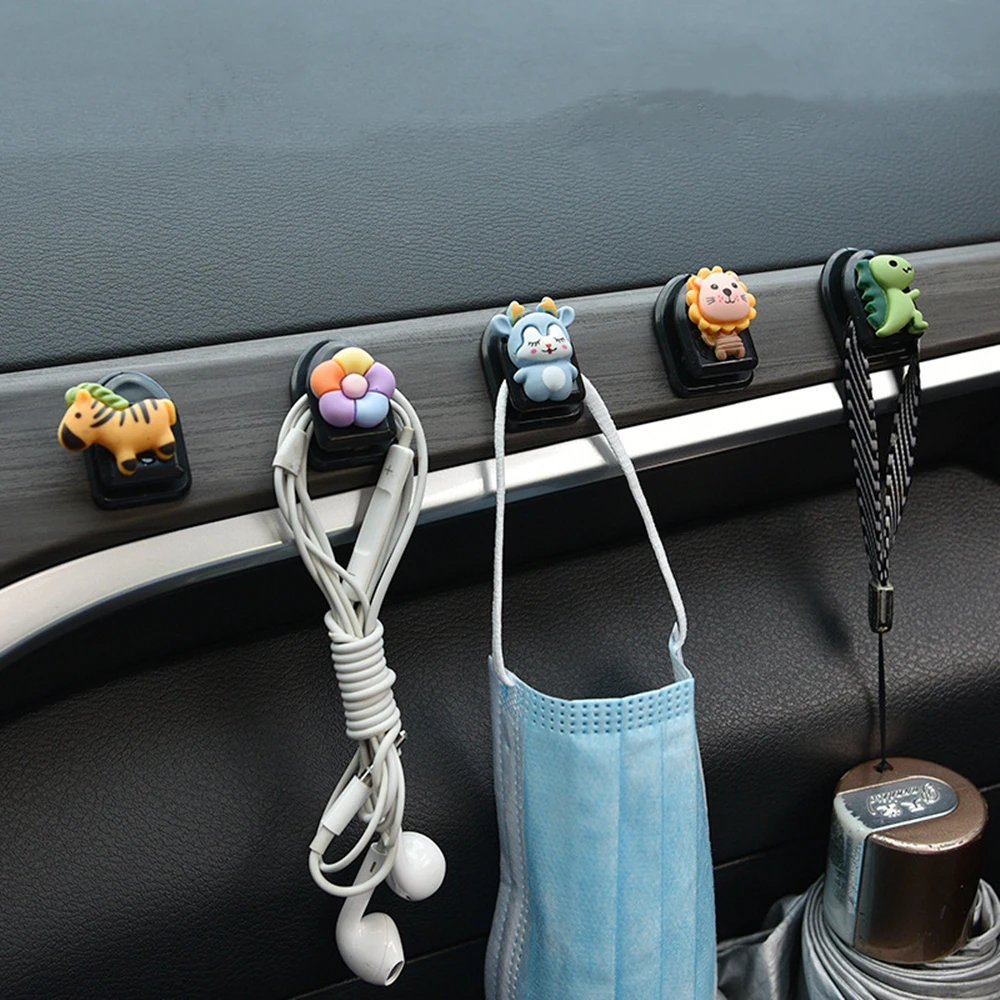 

Car Hooks Organizer Storage Cute Cartoon Mini Seat Back Hook Hangers Universal Car Sticky Holder Auto Interior Accessories