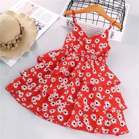 one piece stylish dress summer baby kids girls dress fashion sleeveless daisy print red dress casual clothes