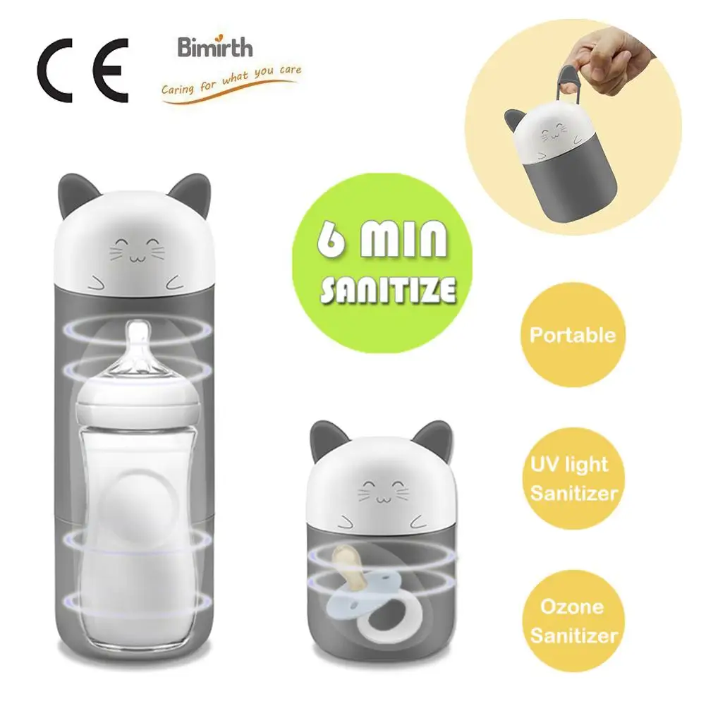 Baby Feeding Disinfector Cartoon Kitten UV Ozone Sterilizer Hook Portable Multifunctional Outdoor Travel Sanitizer For Bottle 2020 multifunction xiaomi adrtek mobile phone uv ozone clean sterilizer box jars portable sterilization disinfector micro usb