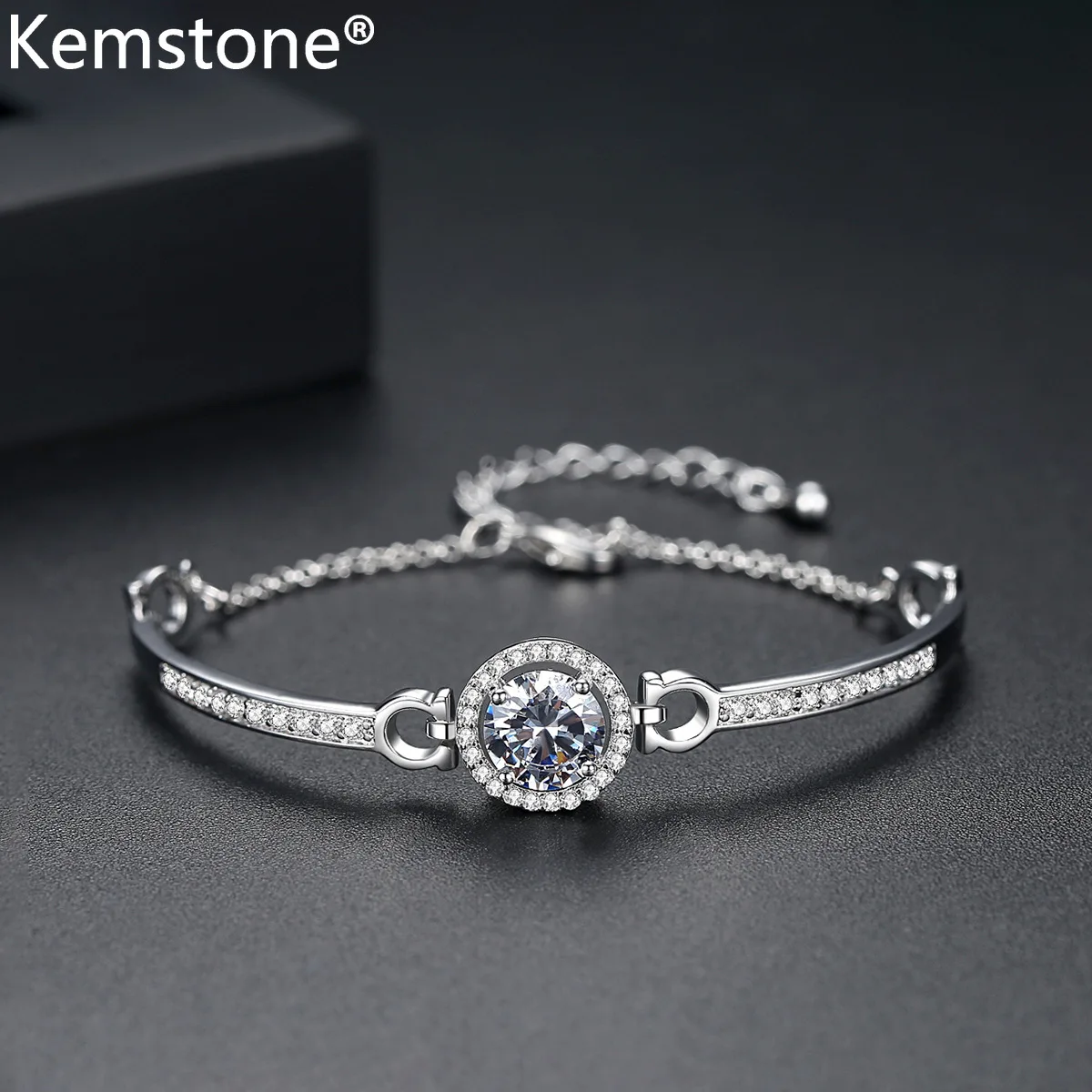 

Kemstone модный AAA кубический цирконий медь посеребренный Круглый браслет с шармами ювелирные изделия подарок для женщин