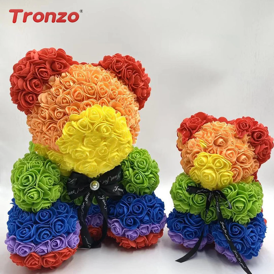 

Rainbow Color Teddy Bear Rose Flower 25/40cm Artificial Soap Foam Bear of Roses Gifts for Women Valentines Gift Dropshipping