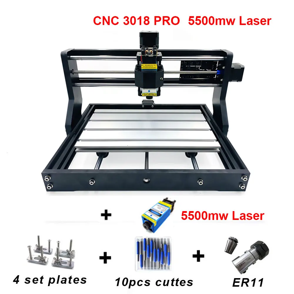 3018pro 5500mw CNC3018pro лазерный гравер 5500 МВт с офлайн-контроллером GRBL ER11 фасонный фрезеровщик печатных плат машина Мини Лазерная Гравировальная Машина деревообрабатывающая - Цвет: 3018pro 5500mw