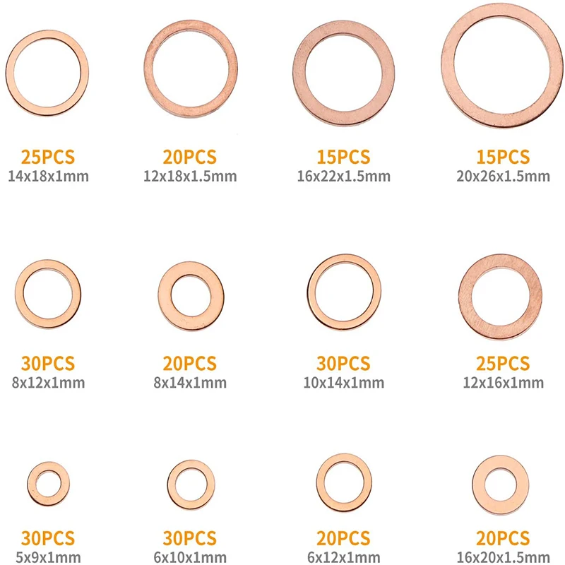 

200/280pcs Copper Oil Seal Gasket Seal Solid Gasket Oil Pan Plug Oil for Tool Hardware Accessories