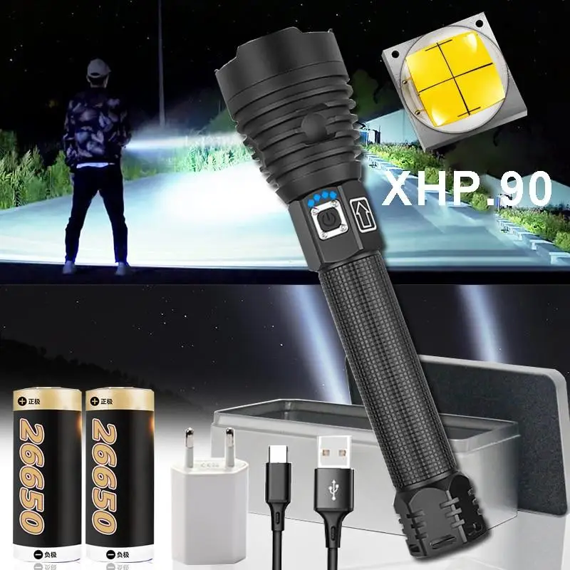 

300000 Lm Xhp90.2 Most Powerful Led Flashlight Torch Usb Xhp50 Rechargeable Tactical Flashlights 18650 or 26650 Hand Lamp Xhp70