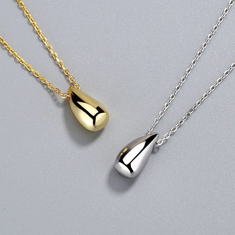 

VJGYHO 925 Sterling Silver Geometric Gold Colour Water Drop Pendant Necklace Fashion Vintage Long Choker Chain For Women Jewelry
