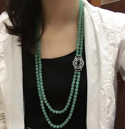 

natural dongling green jade beads multilayer micro inlay zircon clasp long necklace sweater chain fashion jewelry