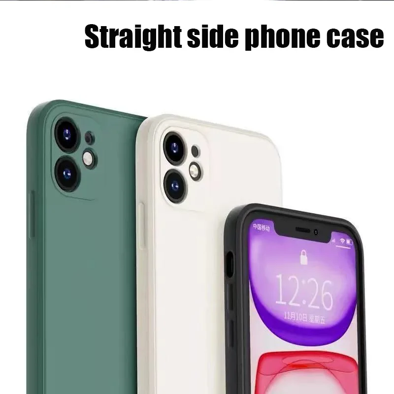 

For iPhone series Straight edge liquid phone case iPhone 12 case 11/12promax liquid silicone XS X protective cover XR soft case