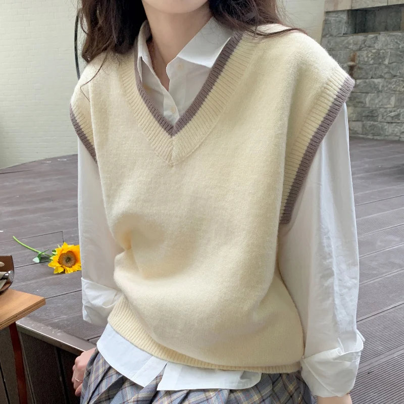 Женский трикотажный жилет с V-образным вырезом на осень/зиму | Женская одежда