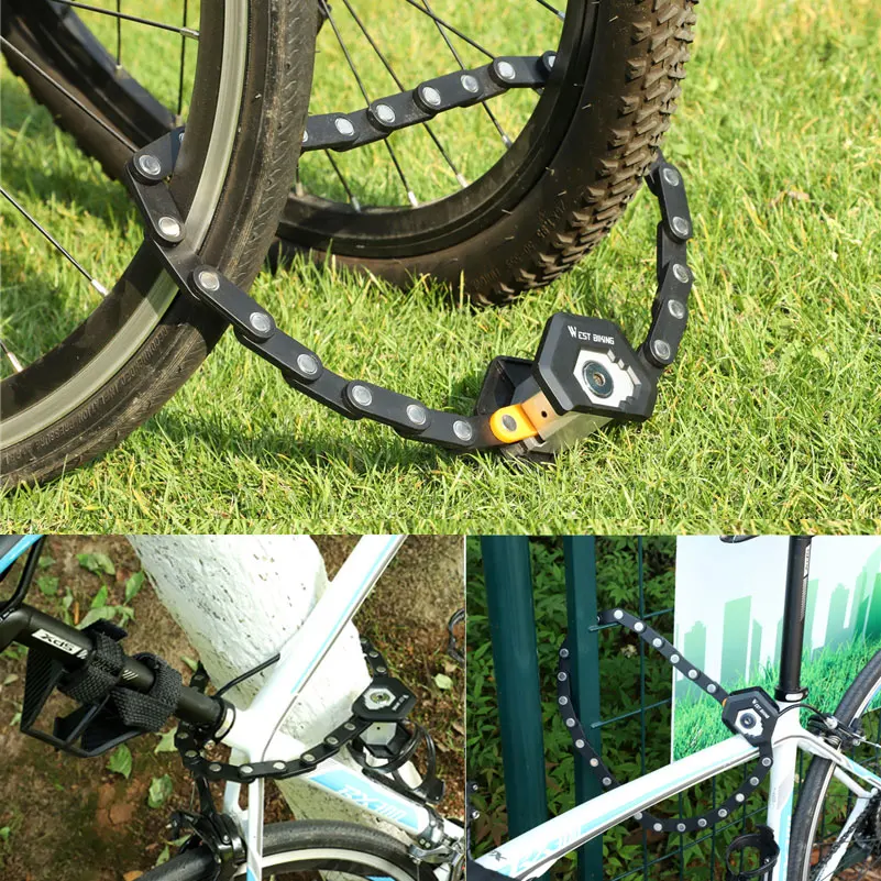 

WEST BIKING Folding Bike Lock Alloy Chain Anti-Theft Lock Waterproof Anti-shear Security Bike Accessories MTB Road Bike Lock