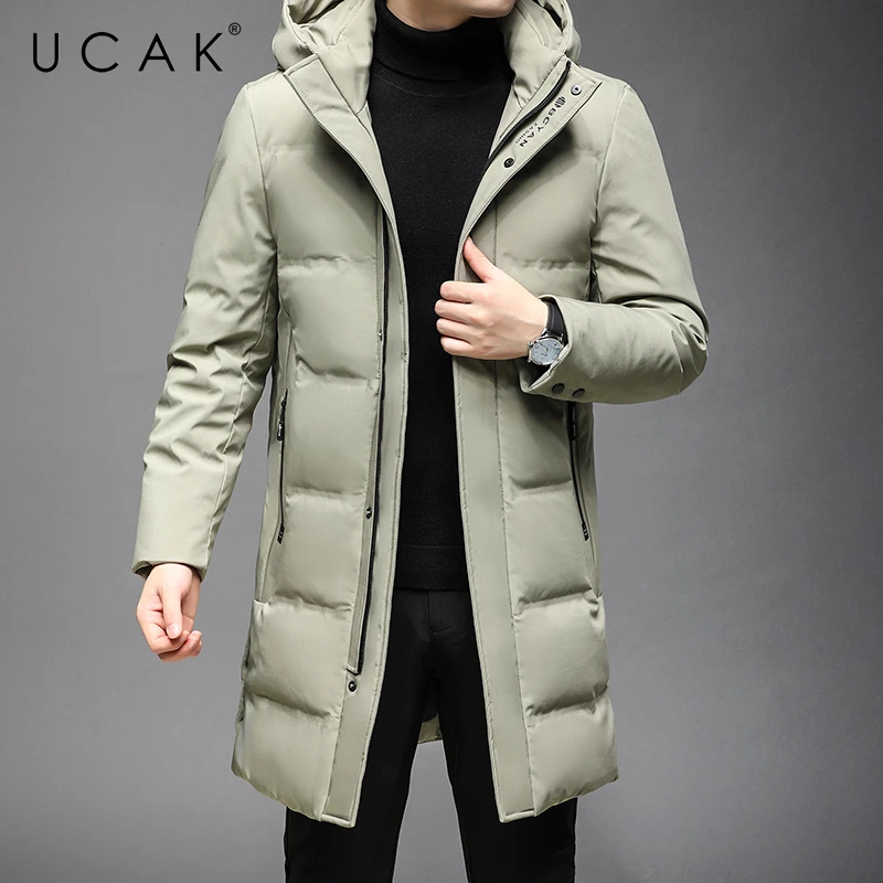 

UCAK Brand 90% White Duck Down Hooded Down Jackets Clothing Men Winter New Arrival Classic Streetwear Long Down Coat U8331