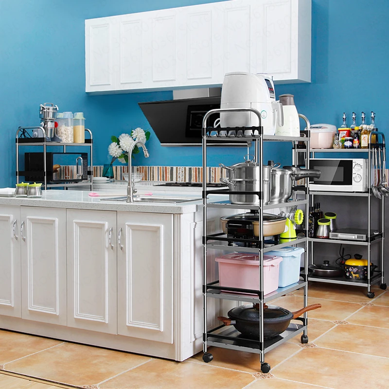 Кухонная стойка из нержавеющей стали напольная многоярусная полка для