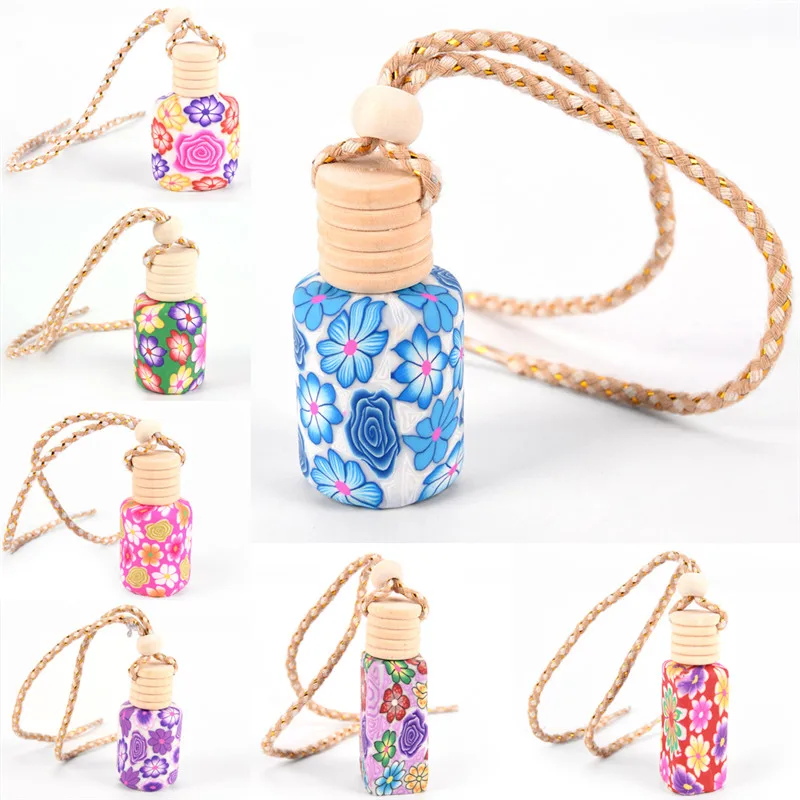 

Fashion Floral Art Printed Hanging Car Air Freshener Perfume Diffuser Fragrance Bottle Vehicle mounted soft clay bottle