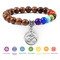 wooden beads 7 charkra bracelets healing tree of life mala reiki balance stretch bracelets bangles for women men yoga jewelry