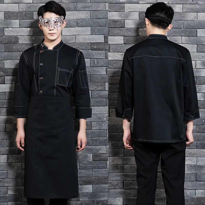 White Chef Shirt Jacket Long Adjustable Sleeve Men Women Unisex Black Cook Coat Restaurant Hotel KitchenWear Waiter Uniform |