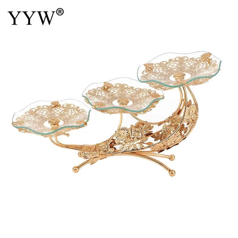 

Винтажная стеклянная тарелка для фруктов в европейском стиле, трехуровневая тарелка для тортов и десертов, домашний декор, поднос для фрукт...