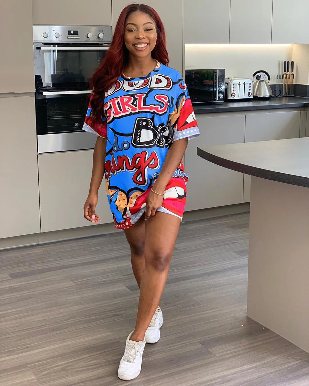 

Coffeehot Women Dress Summer Cartoon Print Sexy fashion Dress Short Sleeve dress