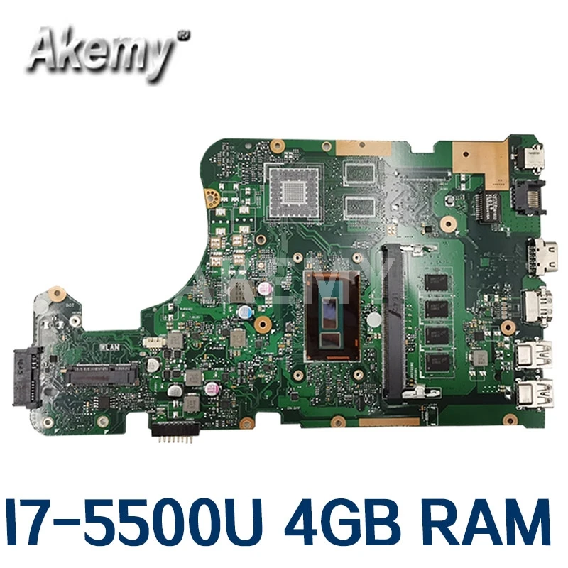 

Akemy New! X555LAB Mainboard For Asus X555LA X555LAB Laptop motherboard With SR23W i7-5500u CPU 4GB RAM DDR3L PN:60NB0650-MB921