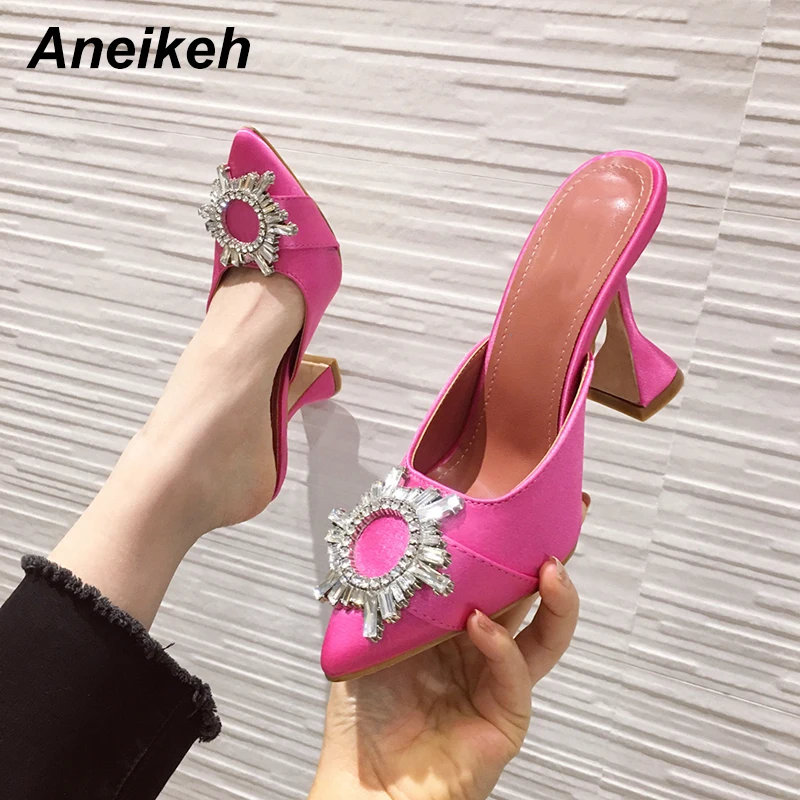 Сандалии Aneikeh женские шелковые атласные заостренный носок высокий каблук со