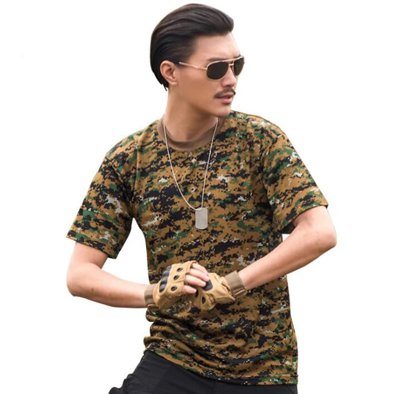Футболка мужская быстросохнущая камуфляжная повседневная тенниска с круглым