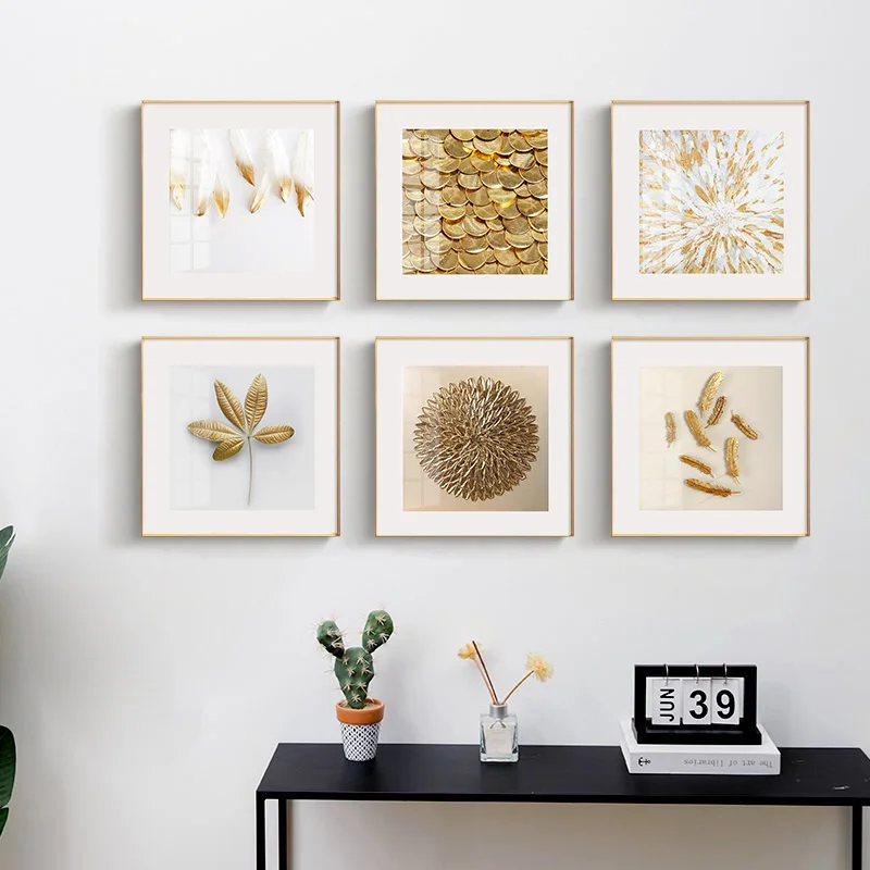 

Abstract Golden Leaves Wall Art Beige Nordic Canvas Poster Modern Square Pictures Home Luxury Living Room Decoration Painting
