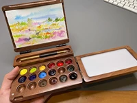wooden watercolor box ceramics palette art supplies artist gift custom made manual painter watercolor sketching tools