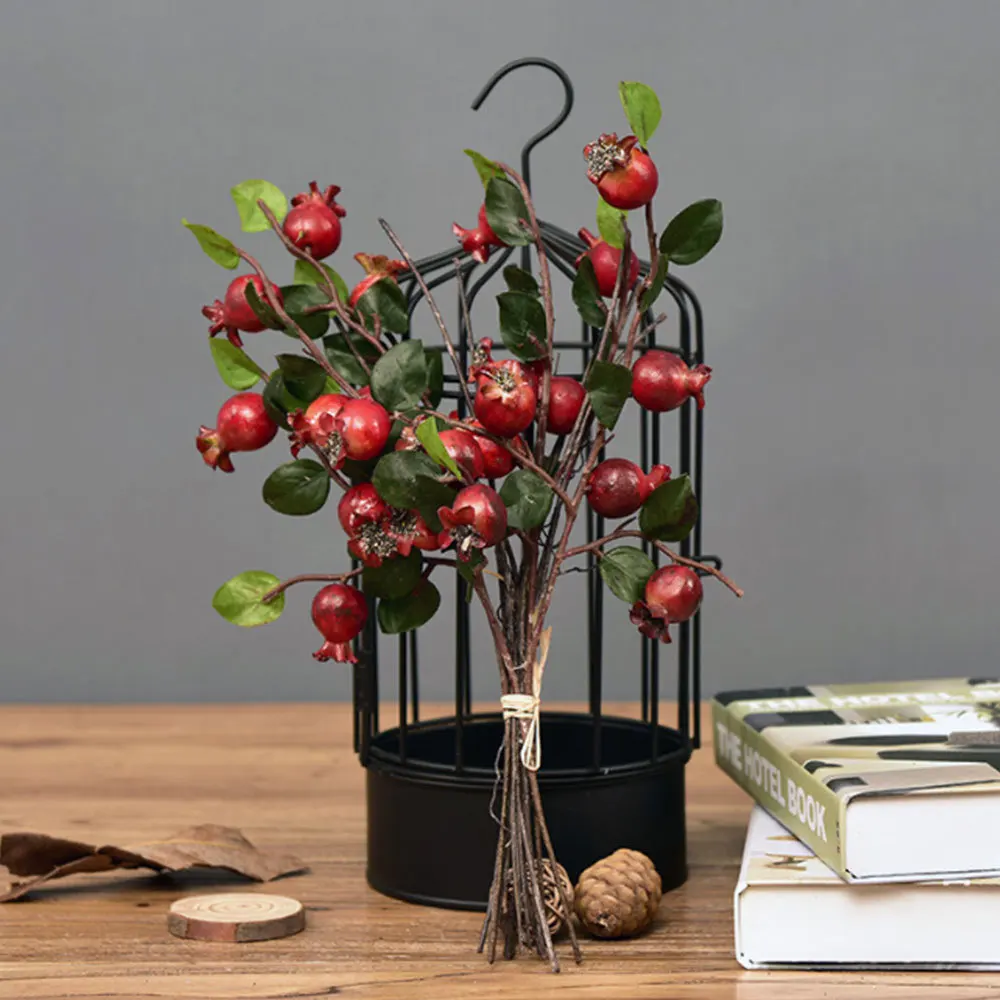 Искусственный боярышник фруктовая ветка имитация цветов красная связка