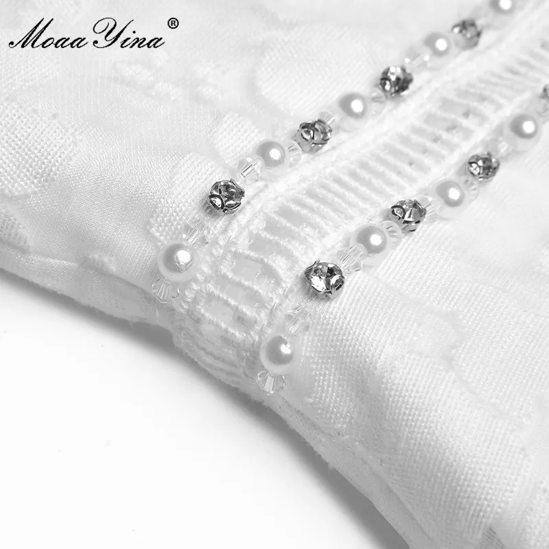 

MoaaYina Fashion Designer dress Summer Women's Dress Short Sleeve Beading Diamonds Ruffles Slim Elegant Dresses
