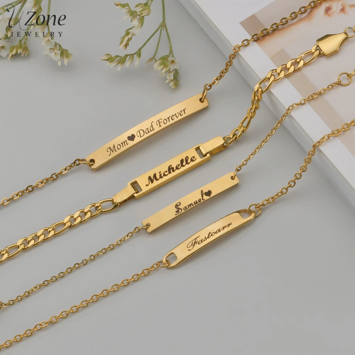 UZone – Bracelets unisexe en acier inoxydable pour femmes et enfants  bijoux personnalisés avec nom