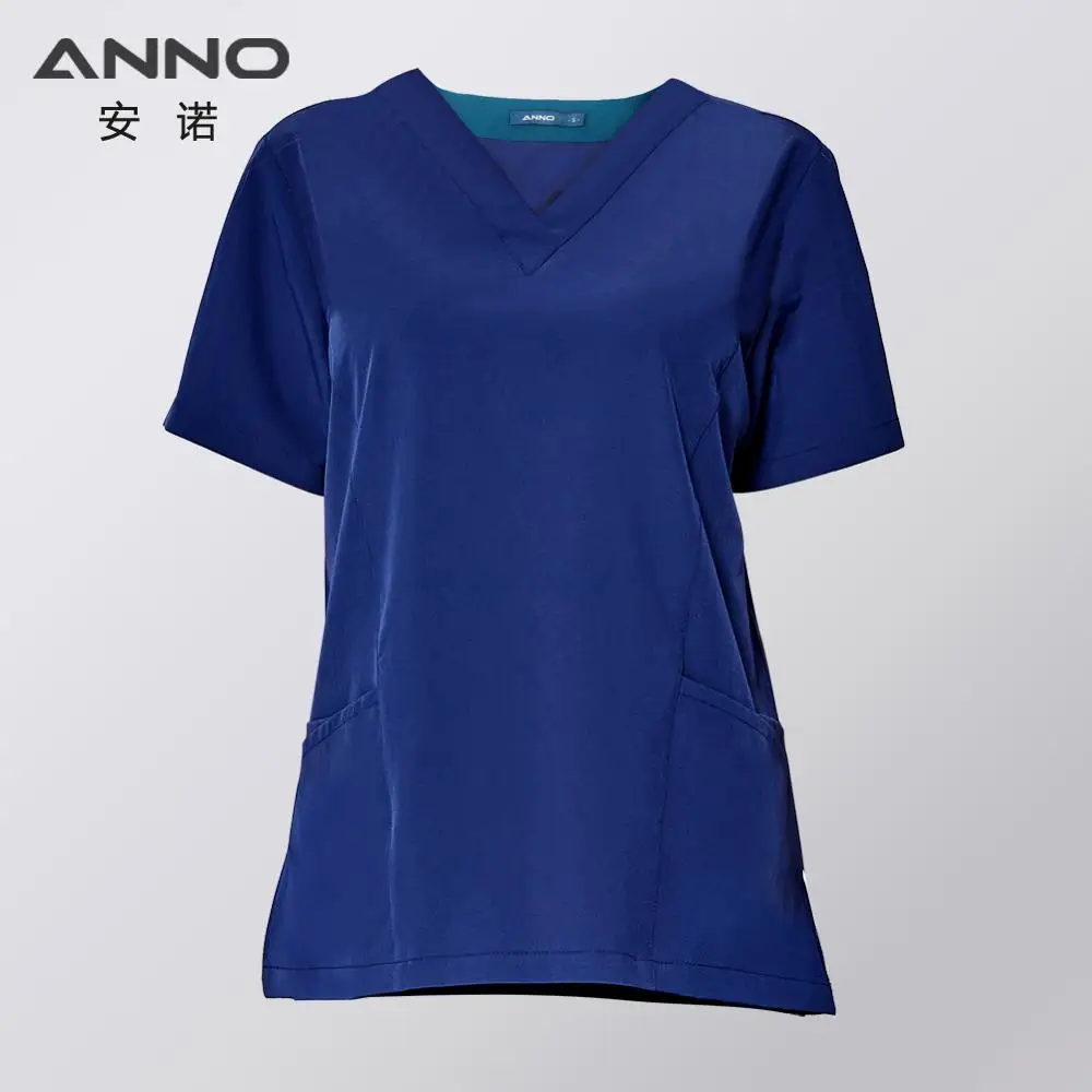 19SS003-QunQin-Top ANNO, медицинская одежда, набор, больничная униформа для медсестер, для женщин и мужчин, клиническая одежда, хирургический костюм с Четырехсторонней эластичной тканью - Цвет: 19SS003-QunQin-Top