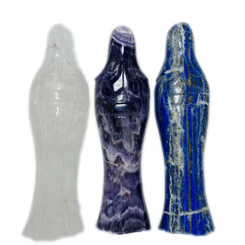 

Hand Carved Crafts Natural Healing Crystal Virgin Mary Clear Quartz Dream Amethyst Lapis Lazuli For Home Decoration Gifts SYY