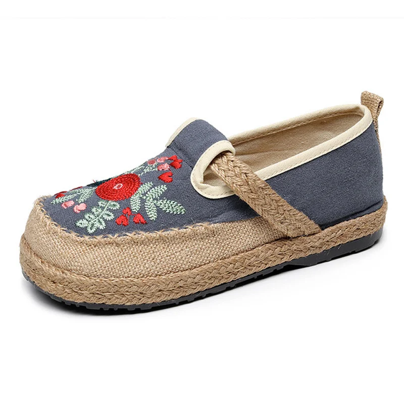 

Women Flats Shoes Hemp Weaved Flower Casual Sneakers Autumn Female Slip On Woman Footwear Loafers 2021 New Embroidery Footwear