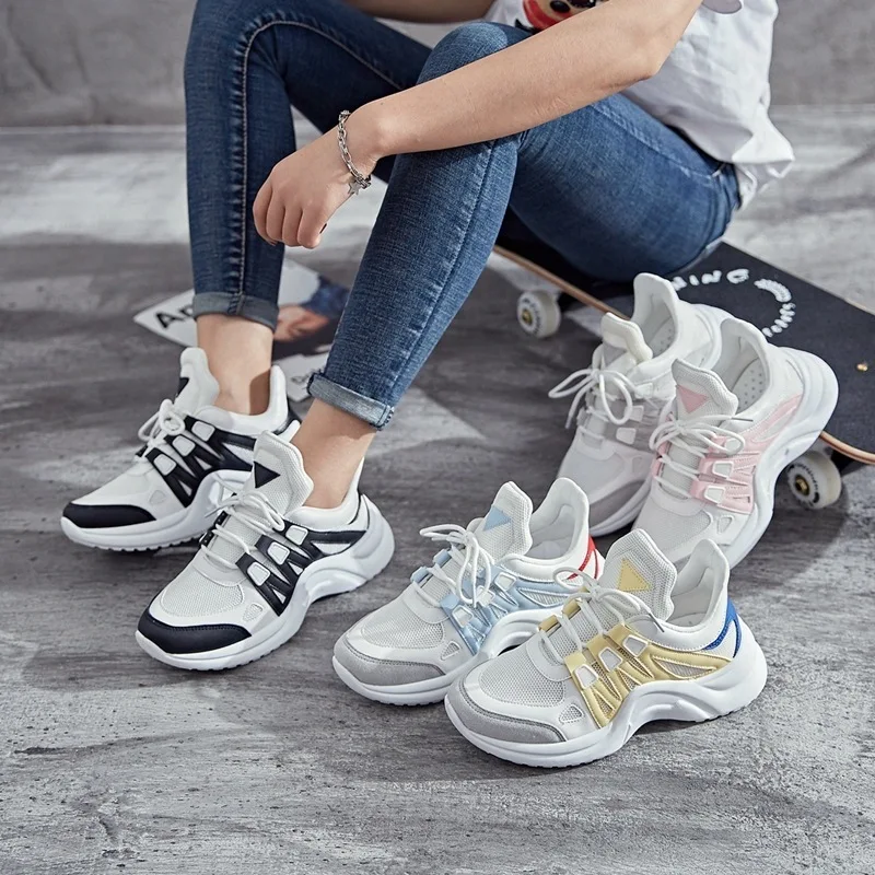 

New Sneakers Women 2019 Breathable Mesh Casual Shoes Female Fashion Sneaker Lace Up High Leisure Women Vulcanize Shoe Platform