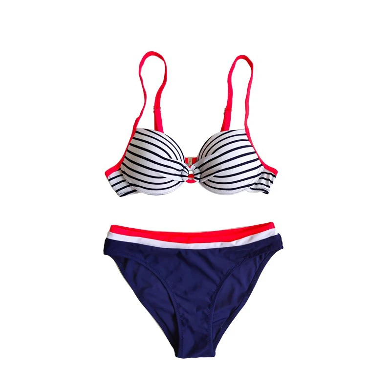 

2020 New Sexy Hard Cup Striped Navy Wind Split Swimsuit Bikini Swimsuit Bikini 2020 Bathing Suits Woman 2020