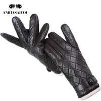 fashion mens leather gloves diamond grid touch glovesbrand sheepskin mens gloveskeep warm gloves male winter 2012