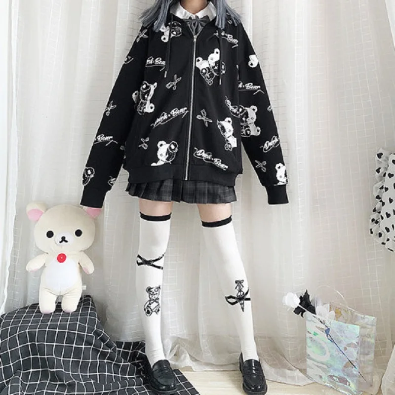 

Japanese Gothic Coat Women Fashion Autumn Plus Velvet Warm Winter Clothes ins Preppy Hoodies kawaii Long Sleeve Hoodie jacket
