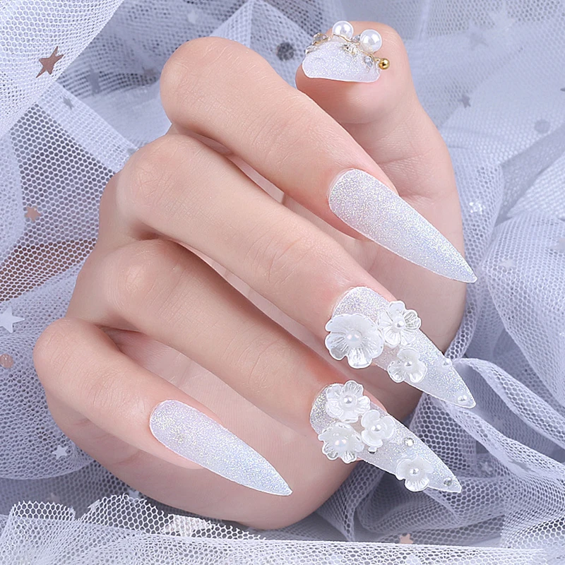1 коробка жемчужный цветок металл смешанный размер 3D дизайн ногтей украшения